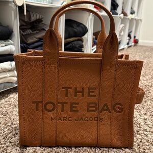 Marc Jacobs Brown Leather Tote Bag with Embossed Lettering